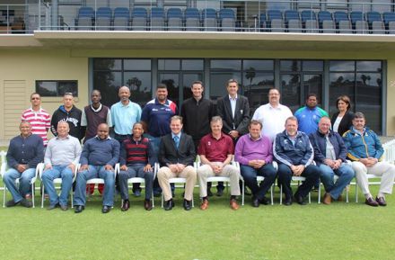 Back Row: Gary Moos (SWD Cricket Mini Cricket coordinator), Francois Visagie (SWD Schools Cricket), Lastword Tapfumanyei (Development Coach; Thembalethu), Eric Jacobs (SWD Cricket Scorers Association), Angus Roelfse (Hubb Coach; Rosemoore), Garry Hampson (SWD Coaching Manager), Phillip Tredoux (SWD Cricket Financial Administrator), Jean Neethling (SWD Cricket Umpires Association), André du Plessis (SWD Cricket High Performance Coach) and Genevieve Anthony (SWD Cricket Peformax Administrator). Front Row: Jonathan Carelse (Chairperson SWD Schools Cricket), Johan Weyers (Amateur Manager SWD Cricket), Edward Khoza (Manager Senior Cricket; CSA), David Makoponele (Youth Cricket Officer; CSA), Albertus Kennedy (SWD Cricket Chief Executive Officer), Corrie van Zyl (General Manager; CSA), Niels Momberg (Youth and Tertiary Cricket Manager; CSA), Karl Hurter (National Match Official; CSA), John Bailey (CSA Peformax System Analyst) and Anton Ferreira (Coaching Education Manager; CSA)