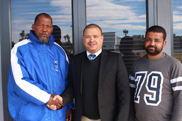 The President of SWD Cricket, Mr Rudy Claassen, together with Mr JJ Abrahams (Chairman) and Gurshon Abrahams (Executive Member) of Glen Roses Cricket Club after the club was accepted as an affiliate member of SWD Cricket